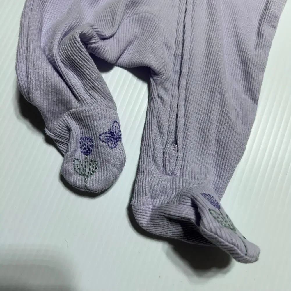 3 Carters NB Newborn Sleepers Purple Lavender Long Sleeve Footed Bunny Lamb